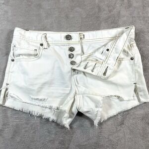 FREE PEOPLE We The Free Button Fly Cut‎ Off Distressed Shorts Womens 26 White